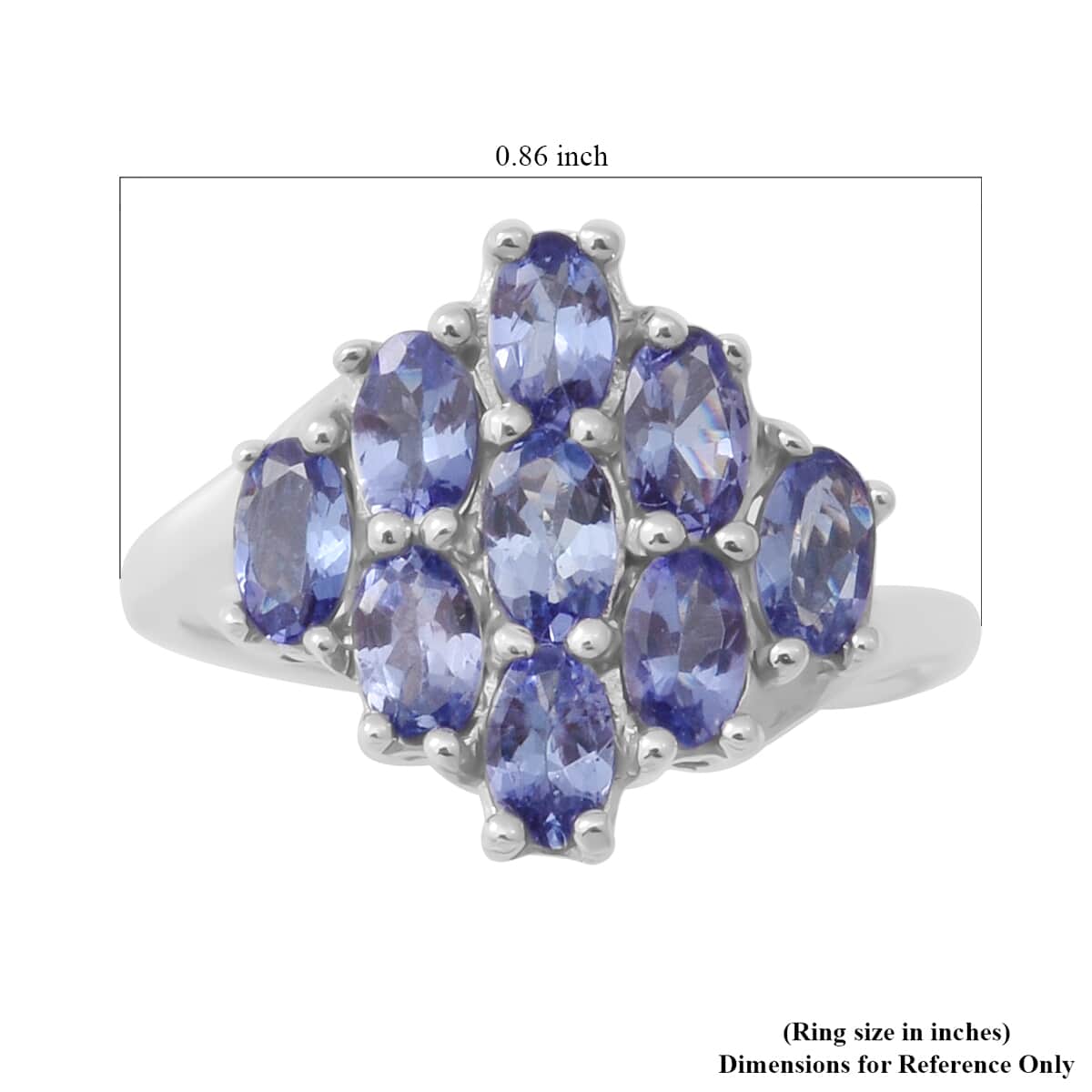 Tanzanite Cluster Ring in Platinum Over Sterling Silver (Size 8.0) 2.00 ctw image number 4