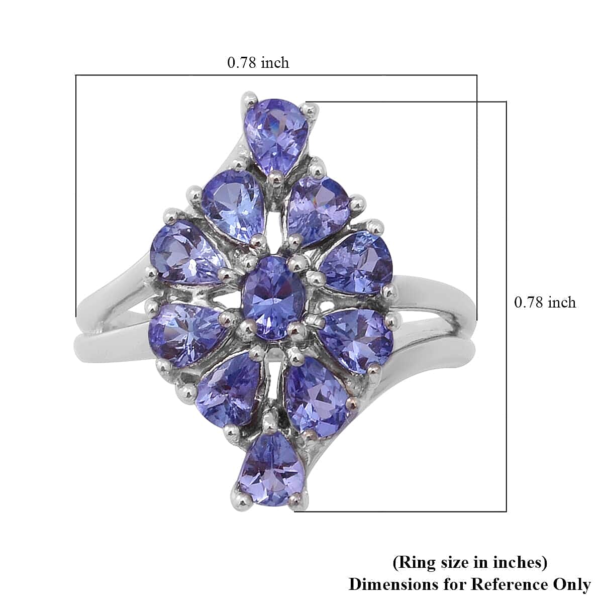 Tanzanite Floral Ring in Platinum Over Sterling Silver (Size 10.0) 1.75 ctw