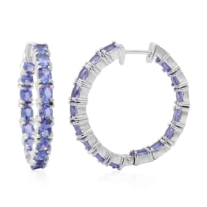 Tanzanite Hoop Earrings in Platinum Over Sterling Silver 5.10 ctw