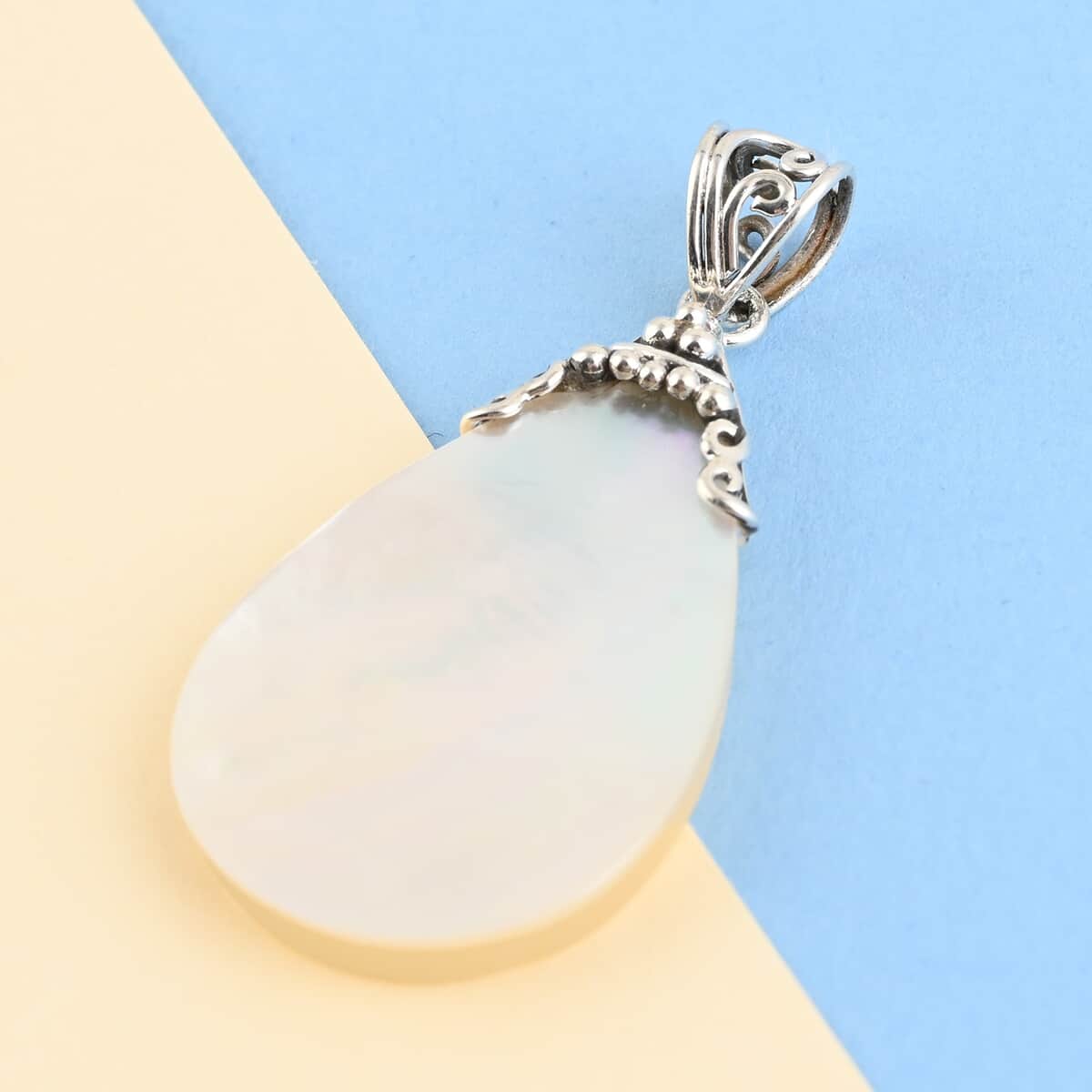 Mother Of Pearl Pear Shape Pendant in Sterling Silver image number 1