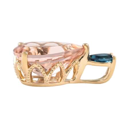 One Of A Kind LUXORO 10K Yellow Gold Marropino Morganite, London Blue Topaz Pear Shaped Drop Statement Pendant 2 Grams 7.90 ctw image number 2