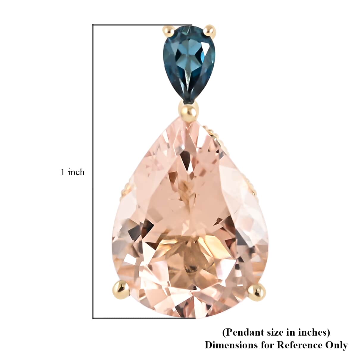One Of A Kind LUXORO 10K Yellow Gold Marropino Morganite, London Blue Topaz Pear Shaped Drop Statement Pendant 2 Grams 7.90 ctw image number 4