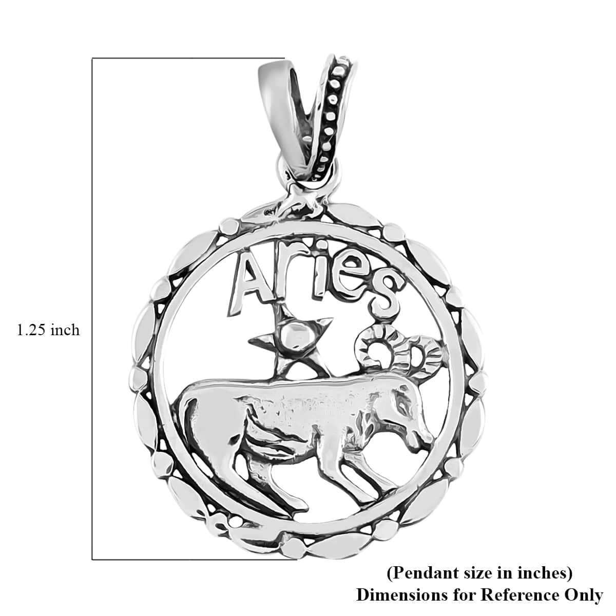 Sterling Silver Aries Zodiac Pendant 3 Grams image number 3