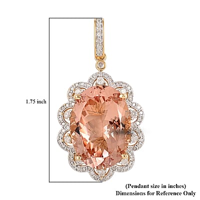 Luxoro 10K Yellow Gold Marropino Morganite and G-H I3 Diamond Floral Statement Pendant 6.35 Grams 22.15 ctw