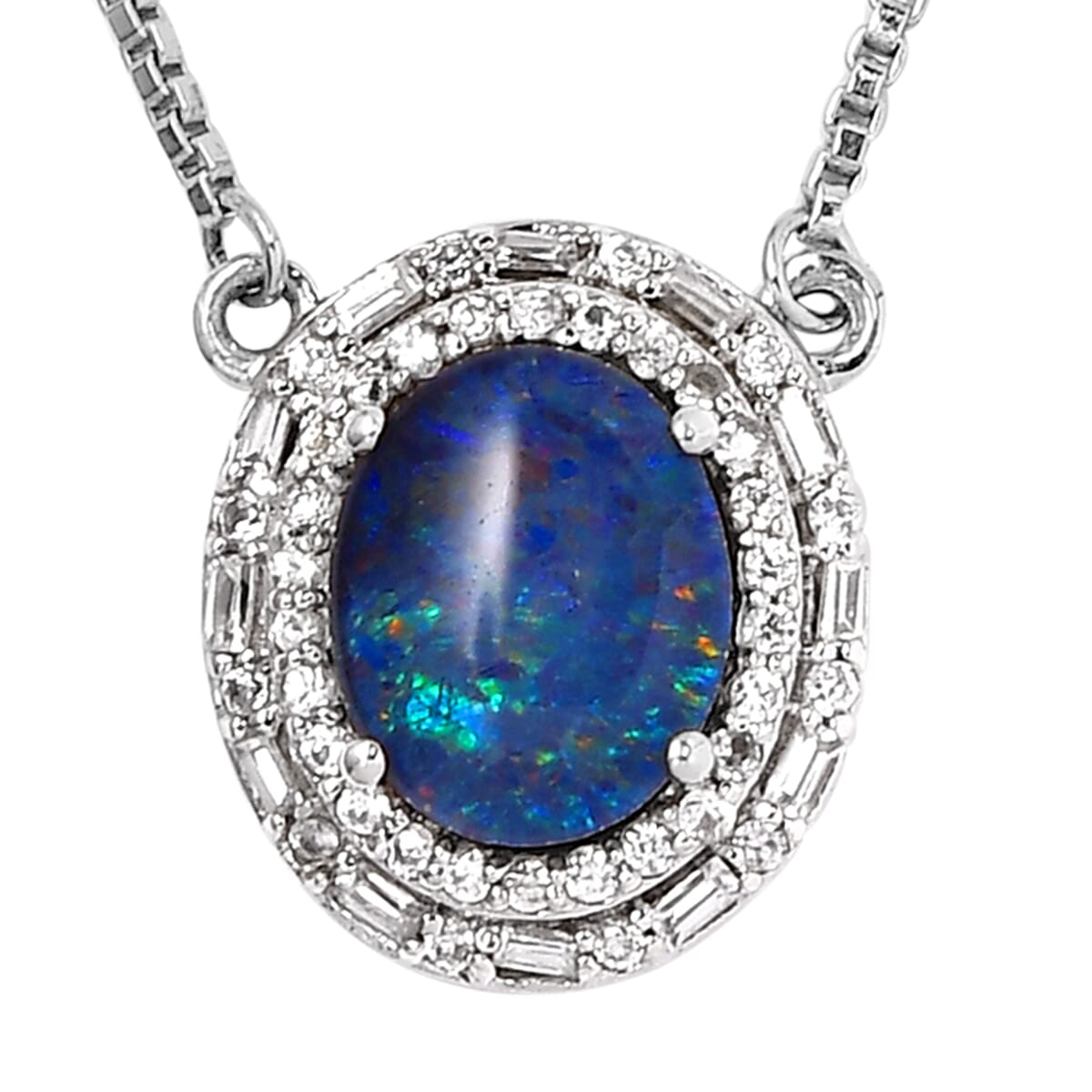 Premium Boulder Opal Triplet and White Zircon 2.20 ctw Necklace in Platinum Over Sterling Silver 19 Inches image number 0