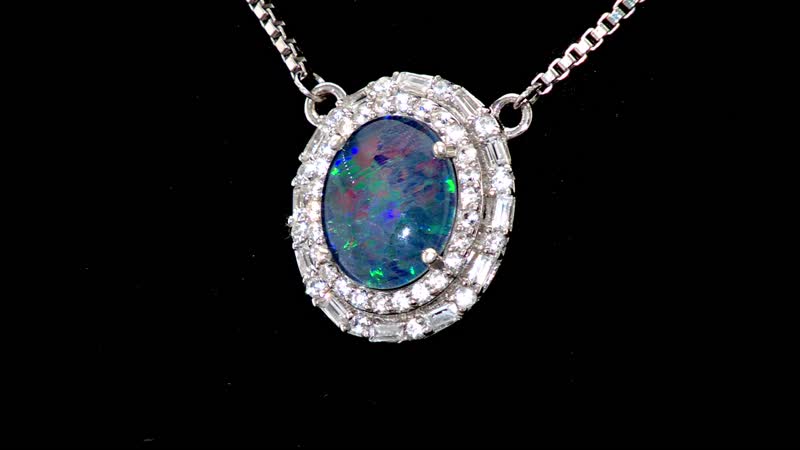 Premium Elysian Opal (Triplet) and White Zircon 2.20 ctw Necklace in Platinum Over Sterling Silver 19 Inches
