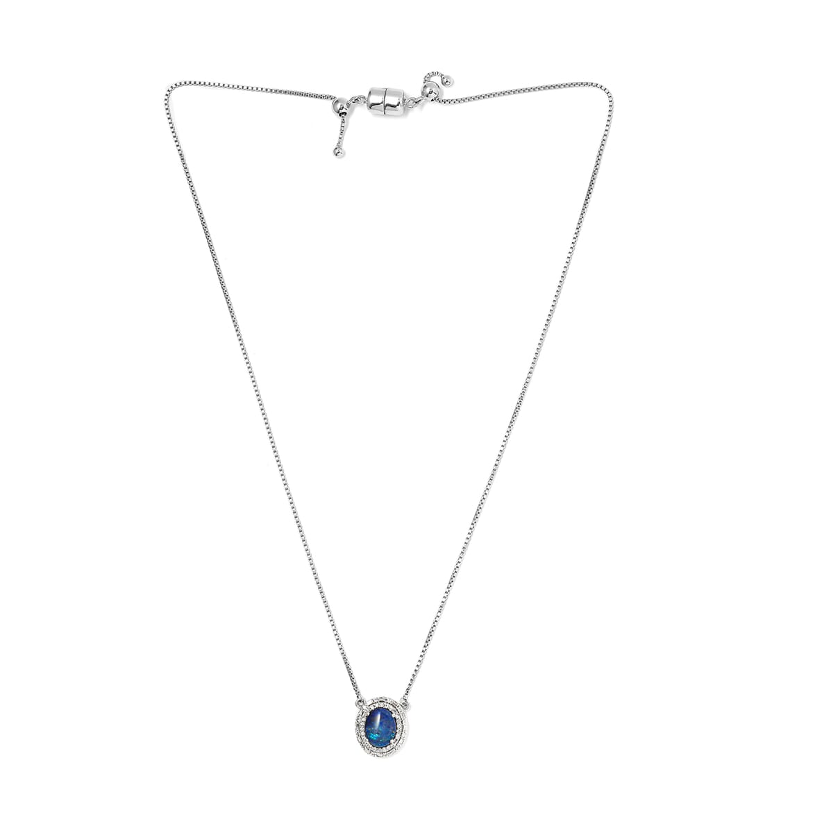 Premium Boulder Opal Triplet and White Zircon 2.20 ctw Necklace in Platinum Over Sterling Silver 19 Inches image number 3