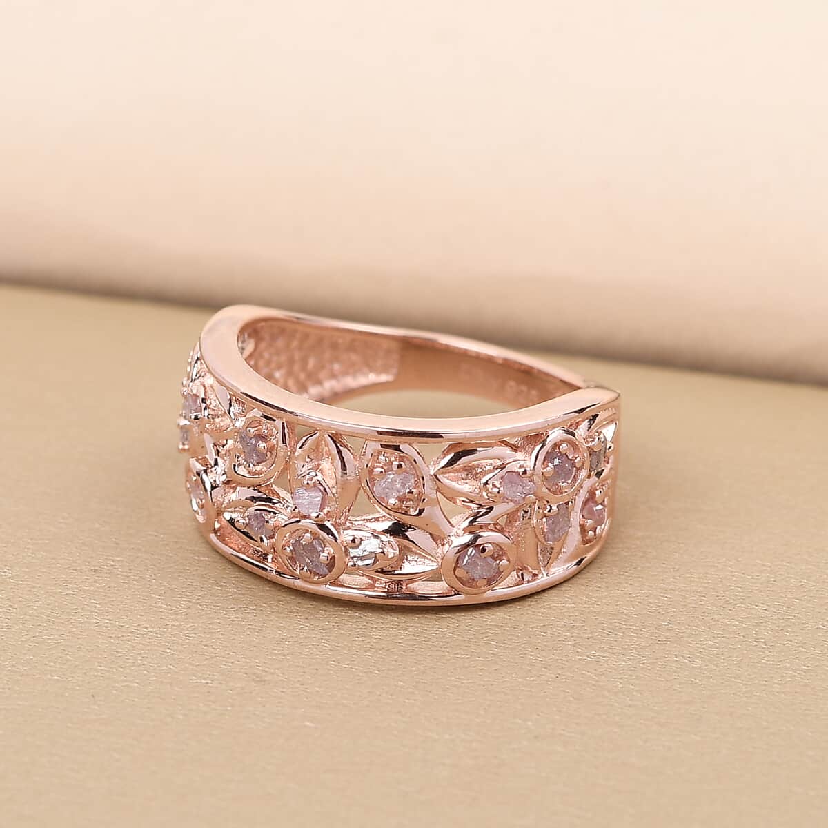 Uncut Natural Pink Diamond Band Ring in Vermeil Rose Gold Over Sterling Silver (Size 6.0) 0.25 ctw image number 1