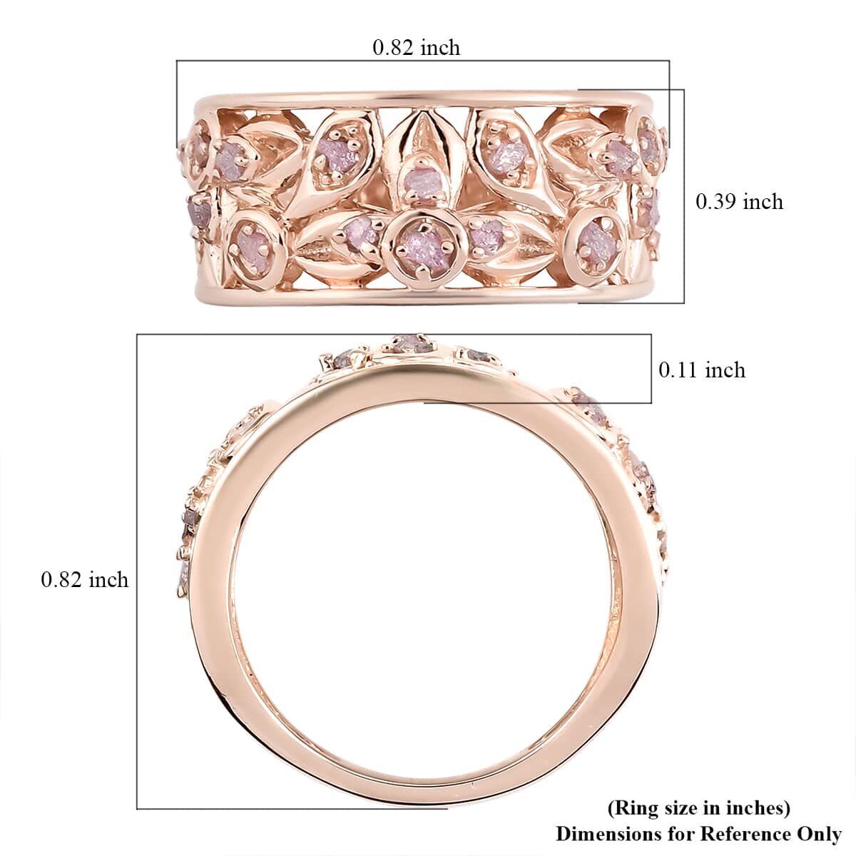 Uncut Natural Pink Diamond Band Ring in Vermeil Rose Gold Over Sterling Silver (Size 6.0) 0.25 ctw image number 4