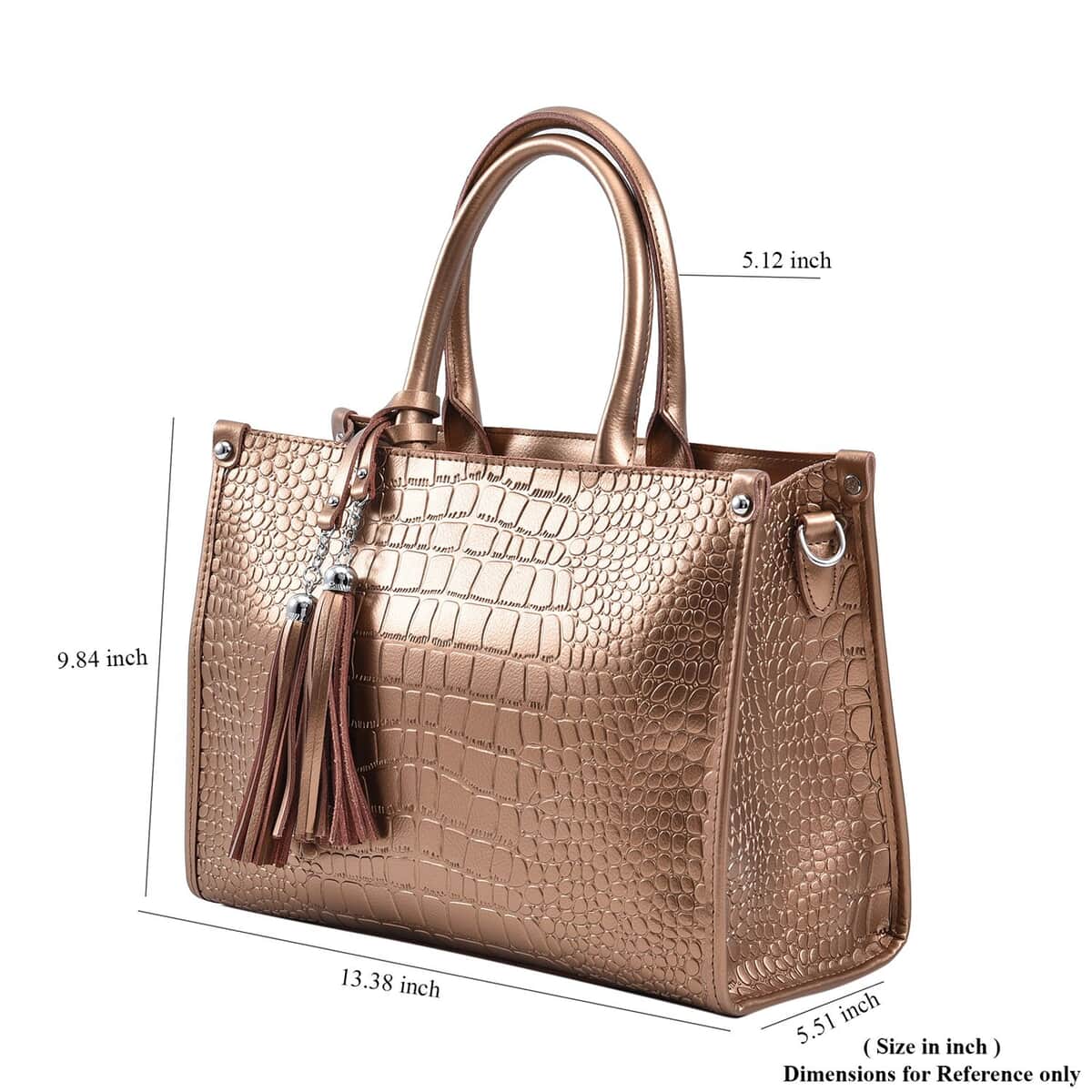 TLV Metallic Brown Crocodile Pattern Genuine Leather Convertible Tote Bag (13.38"x5.51"x9.84") image number 6