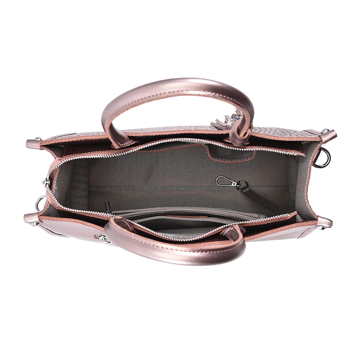 Metallic Rose Silver Crocodile Pattern Genuine Leather Convertible Tote Bag image number 5