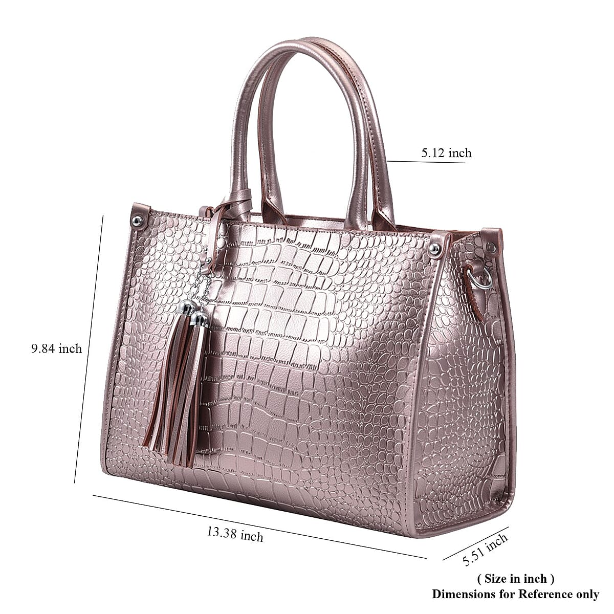 Metallic Rose Silver Crocodile Pattern Genuine Leather Convertible Tote Bag image number 6