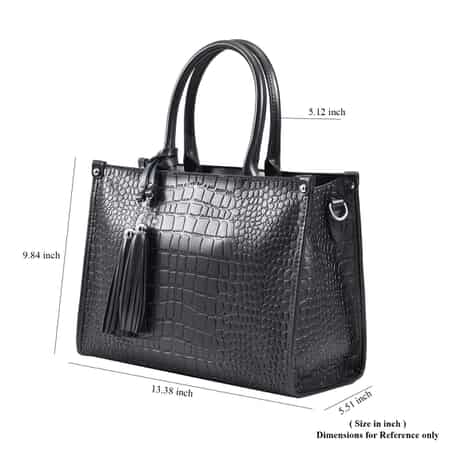 Metallic Black Crocodile Pattern Genuine Leather Convertible Tote Bag image number 6