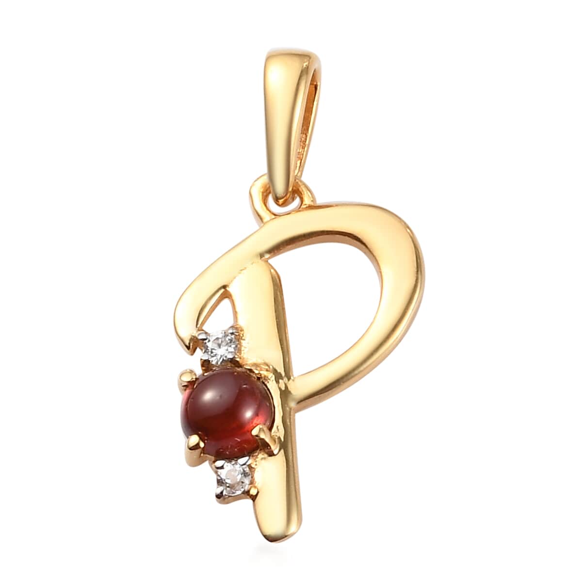 Mozambique Garnet and Natural White Zircon Initial P Pendant in Vermeil Yellow Gold Sterling Silver 0.50 ctw image number 0