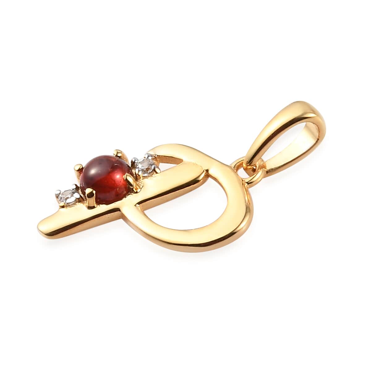 Mozambique Garnet and Natural White Zircon Initial P Pendant in Vermeil Yellow Gold Sterling Silver 0.50 ctw image number 3
