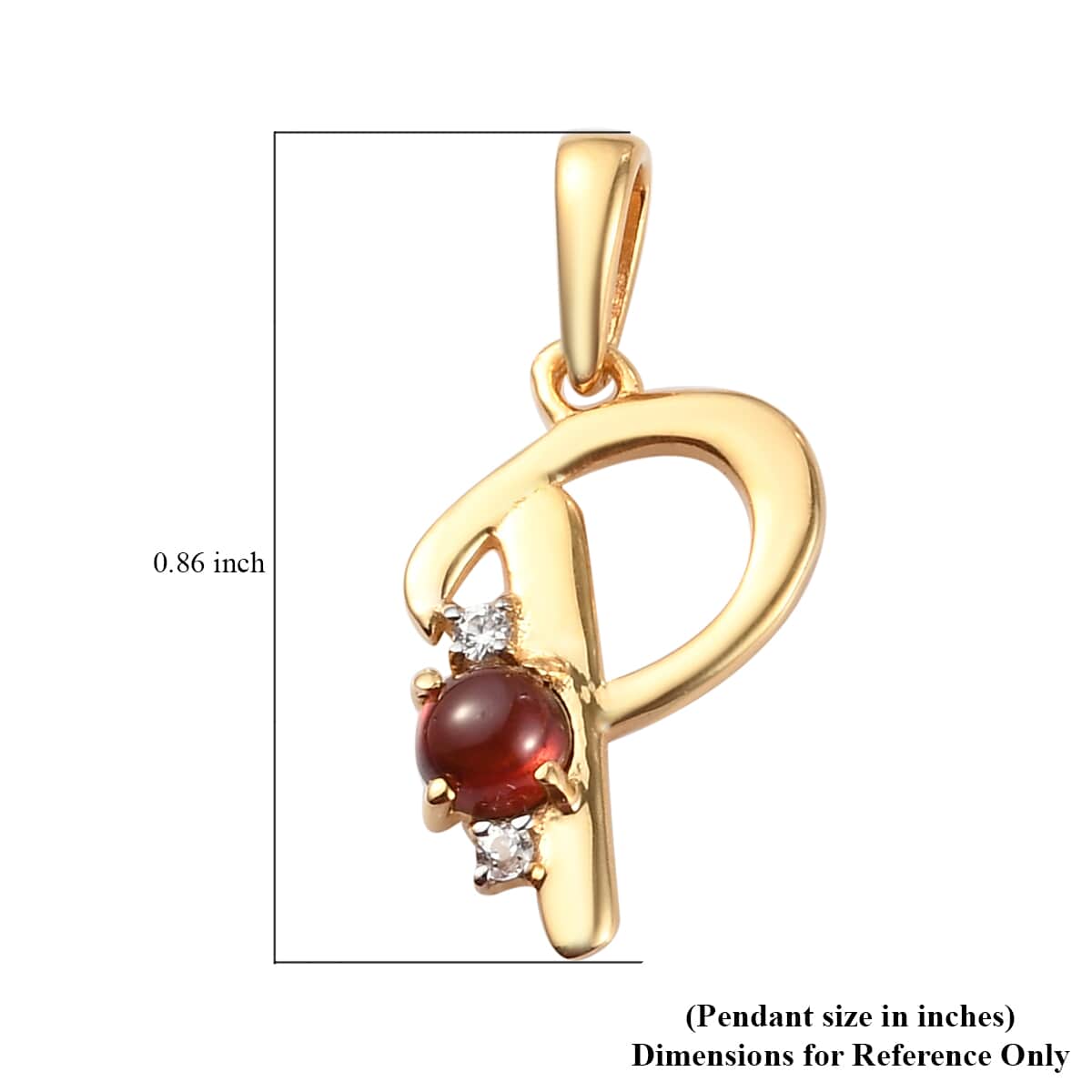 Mozambique Garnet and Natural White Zircon Initial P Pendant in Vermeil Yellow Gold Sterling Silver 0.50 ctw image number 4