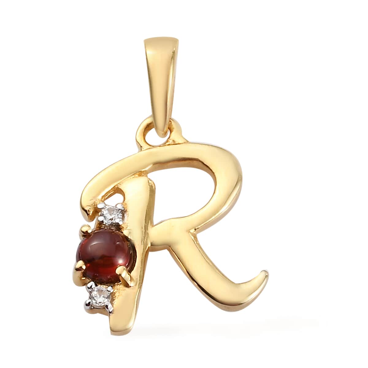 Mozambique Garnet and Natural White Zircon Initial R Pendant in Vermeil Yellow Gold Over Sterling Silver 0.50 ctw image number 0