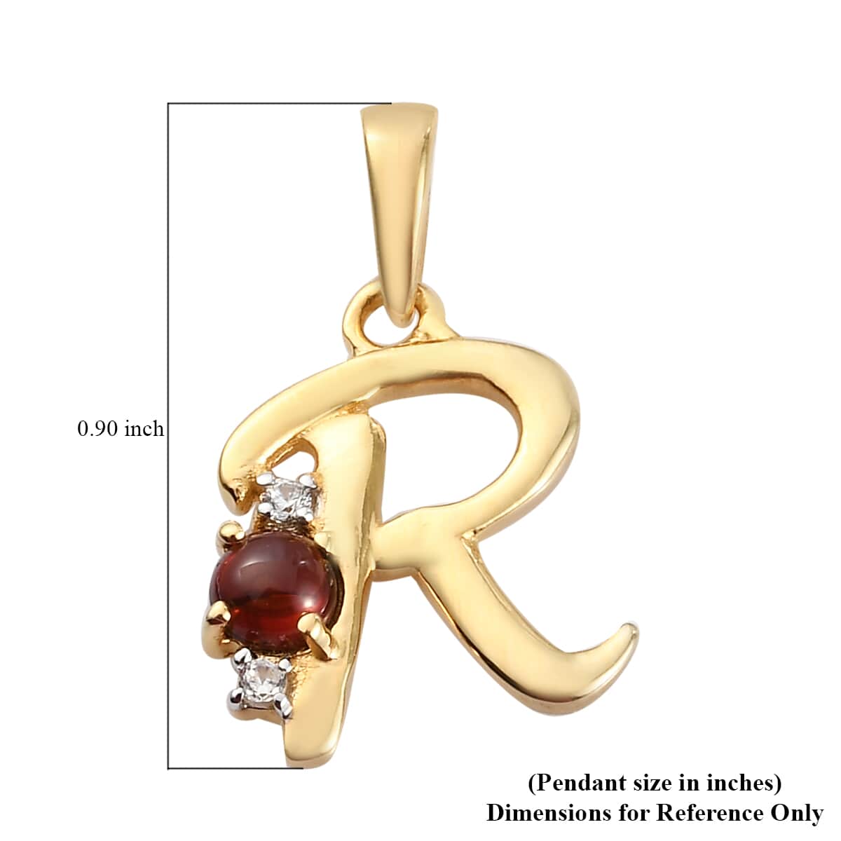 Mozambique Garnet and Natural White Zircon Initial R Pendant in Vermeil Yellow Gold Over Sterling Silver 0.50 ctw image number 4