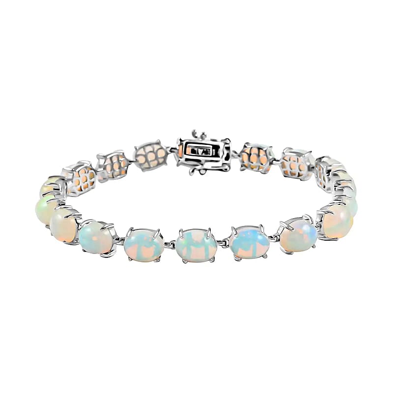 AAA Ethiopian Welo Opal 21.15 ctw Tennis Bracelet in Platinum Plated Sterling Silver (8.00 In)