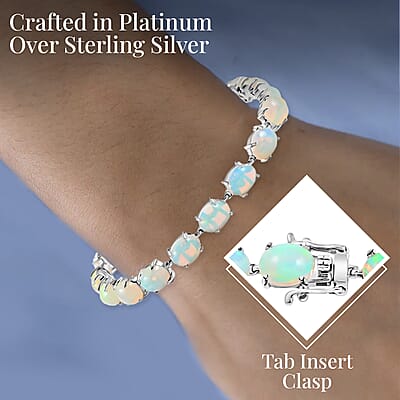 AAA Ethiopian Welo Opal 21.15 ctw Tennis Bracelet in Platinum Plated Sterling Silver (8.00 In)