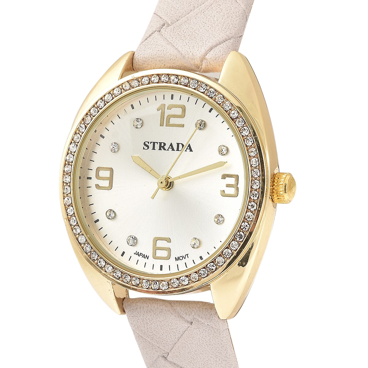 Strada Austrian Crystal Japanese Movement Watch with Gray Vegan Leather Strap image number 3