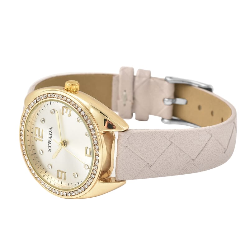 Strada Austrian Crystal Japanese Movement Watch with Gray Vegan Leather Strap