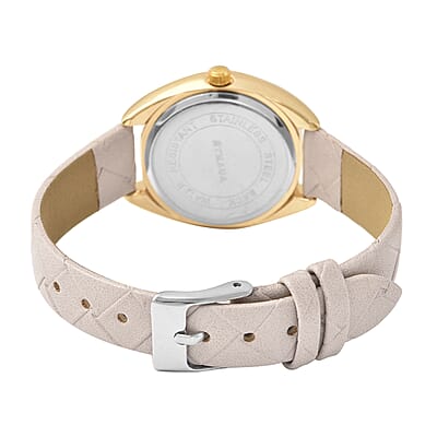 Strada Austrian Crystal Japanese Movement Watch with Gray Vegan Leather Strap