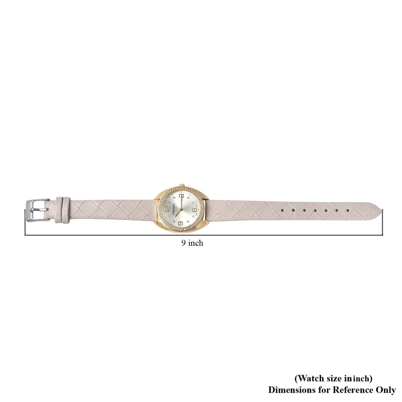 Strada Austrian Crystal Japanese Movement Watch with Gray Vegan Leather Strap