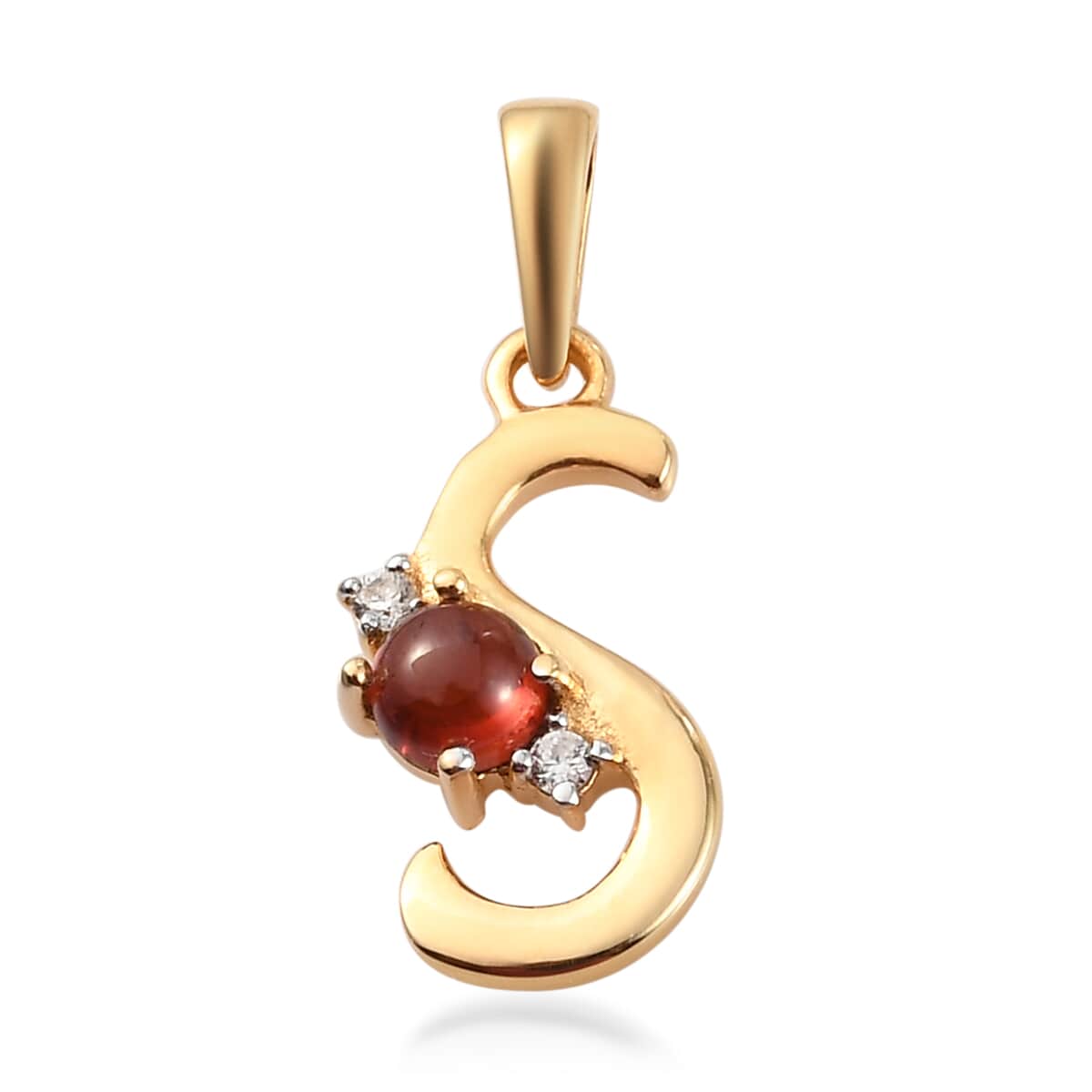 Mozambique Garnet and Natural White Zircon Initial S Pendant in Vermeil Yellow Gold Over Sterling Silver 0.50 ctw image number 0