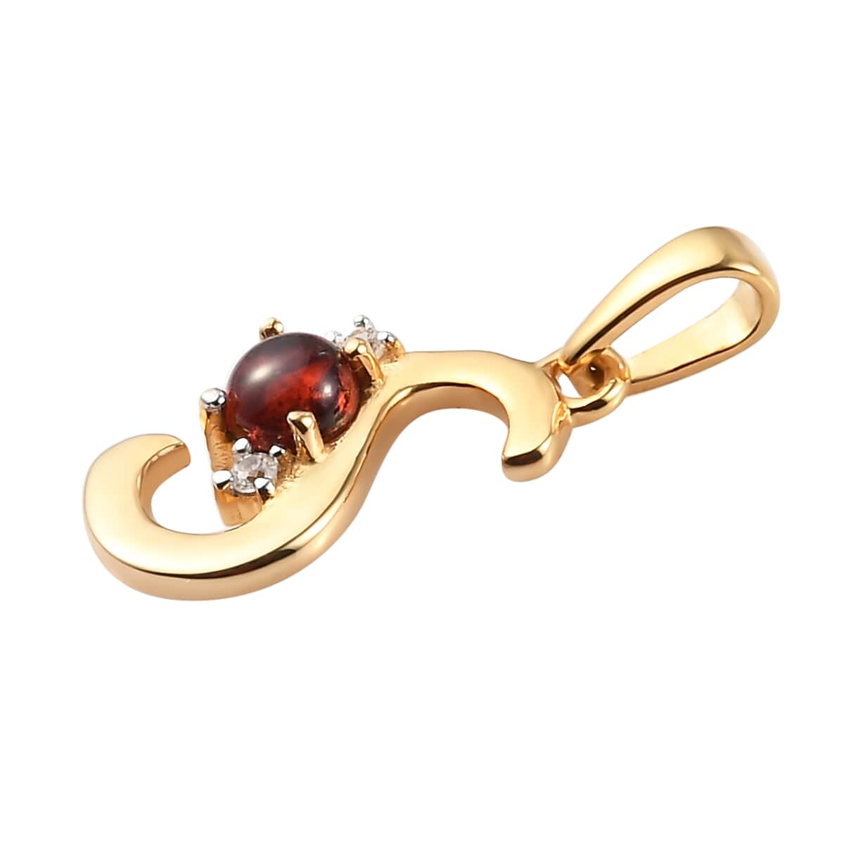 Mozambique Garnet and Natural White Zircon Initial S Pendant in Vermeil Yellow Gold Over Sterling Silver 0.50 ctw image number 3
