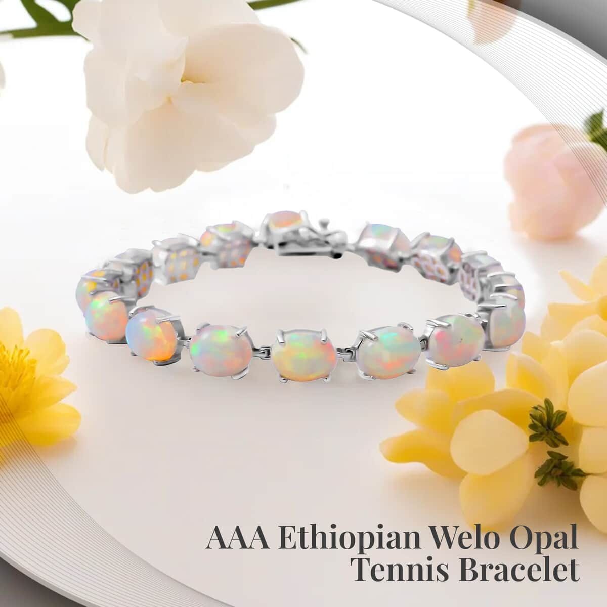 AAA Ethiopian Opal Bracelet in Platinum Over Sterling Silver, Silver Tennis Bracelet, Welo Opal Jewelry (7.25 In) 18.85 ctw image number 1