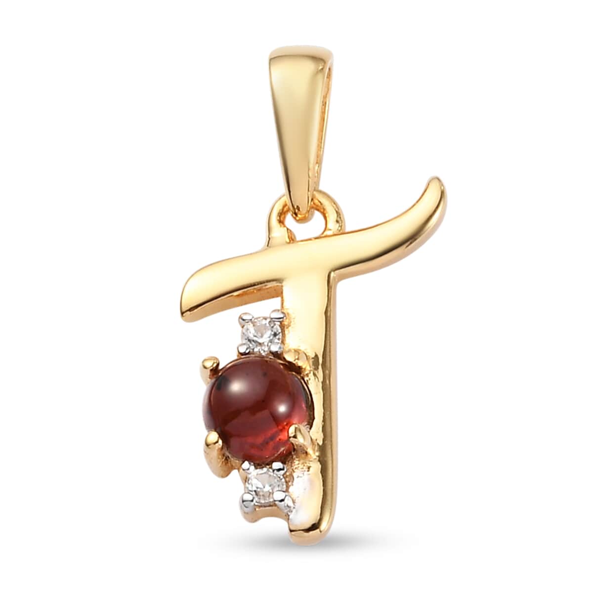 Mozambique Garnet and Natural White Zircon Initial T Pendant in Vermeil Yellow Gold Over Sterling Silver 0.50 ctw image number 0