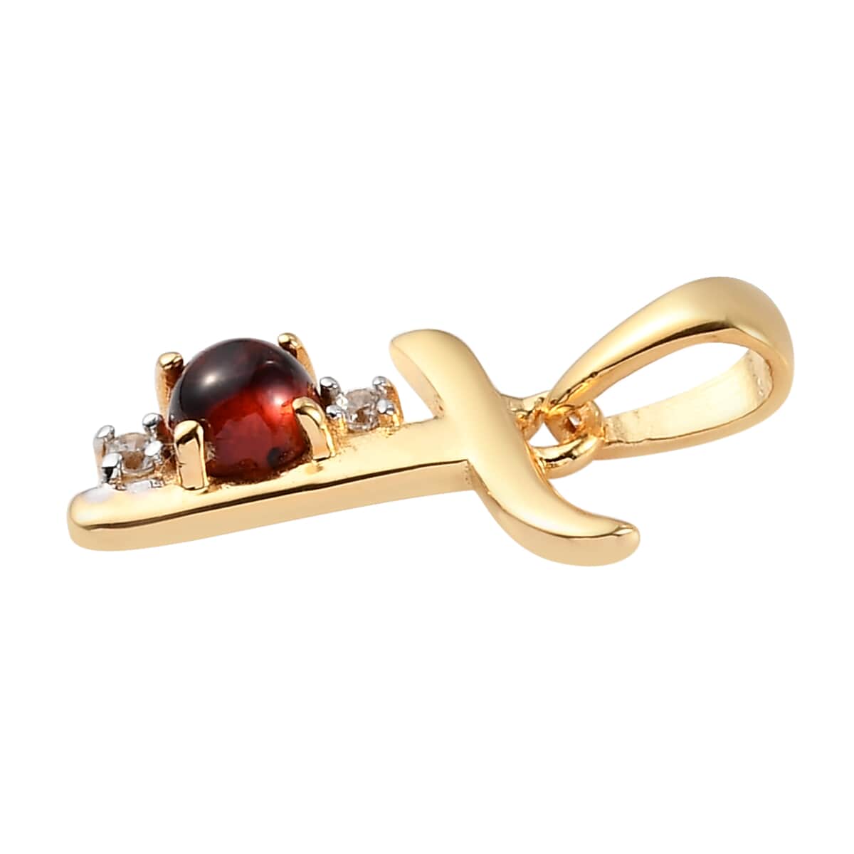 Mozambique Garnet and Natural White Zircon Initial T Pendant in Vermeil Yellow Gold Over Sterling Silver 0.50 ctw image number 3