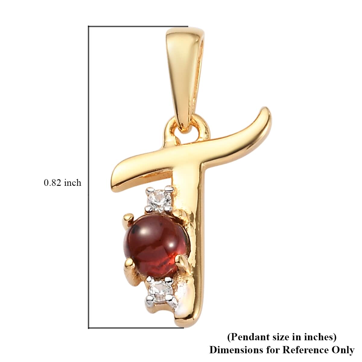 Mozambique Garnet and Natural White Zircon Initial T Pendant in Vermeil Yellow Gold Over Sterling Silver 0.50 ctw image number 4