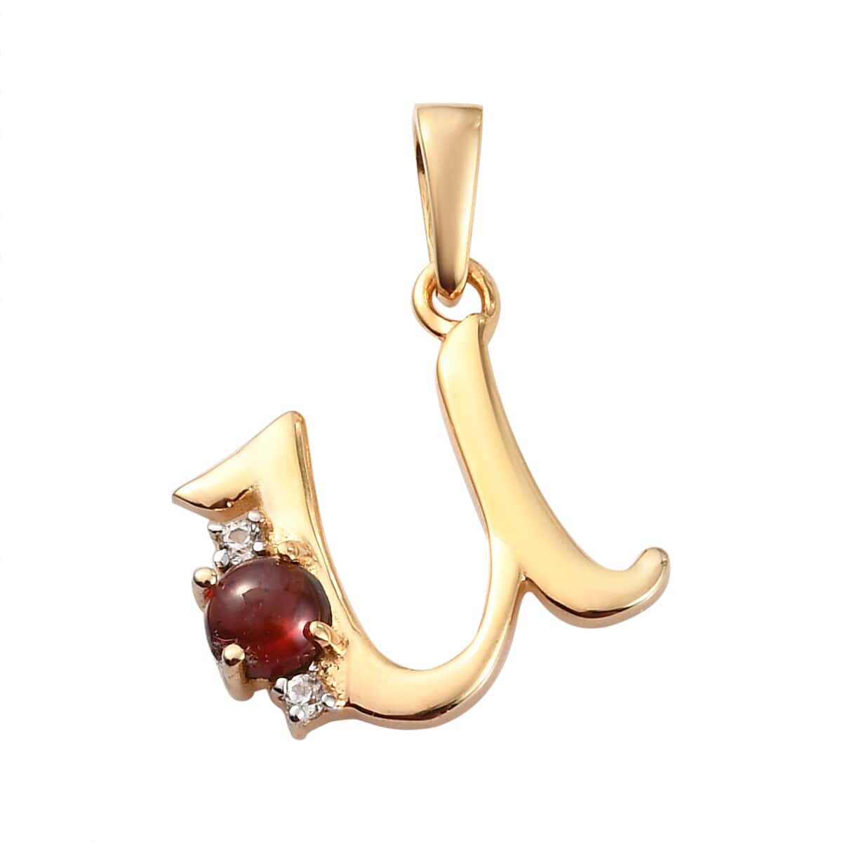 Mozambique Garnet and Natural White Zircon Initial U Pendant in Vermeil Yellow Gold Over Sterling Silver 0.50 ctw image number 0