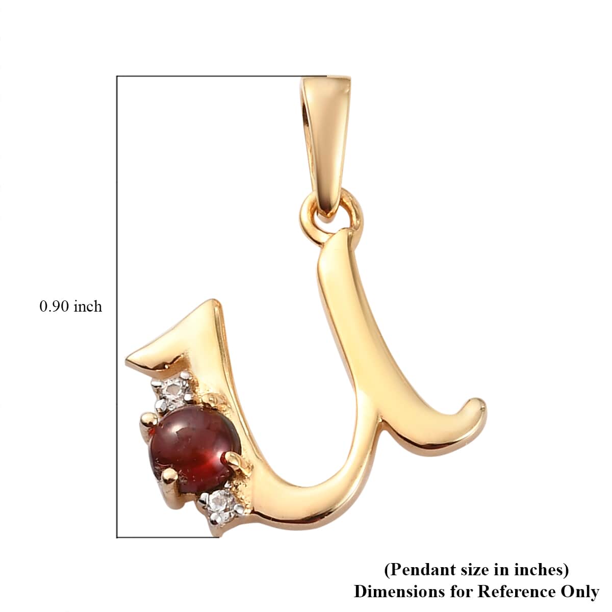 Mozambique Garnet and Natural White Zircon Initial U Pendant in Vermeil Yellow Gold Over Sterling Silver 0.50 ctw image number 4