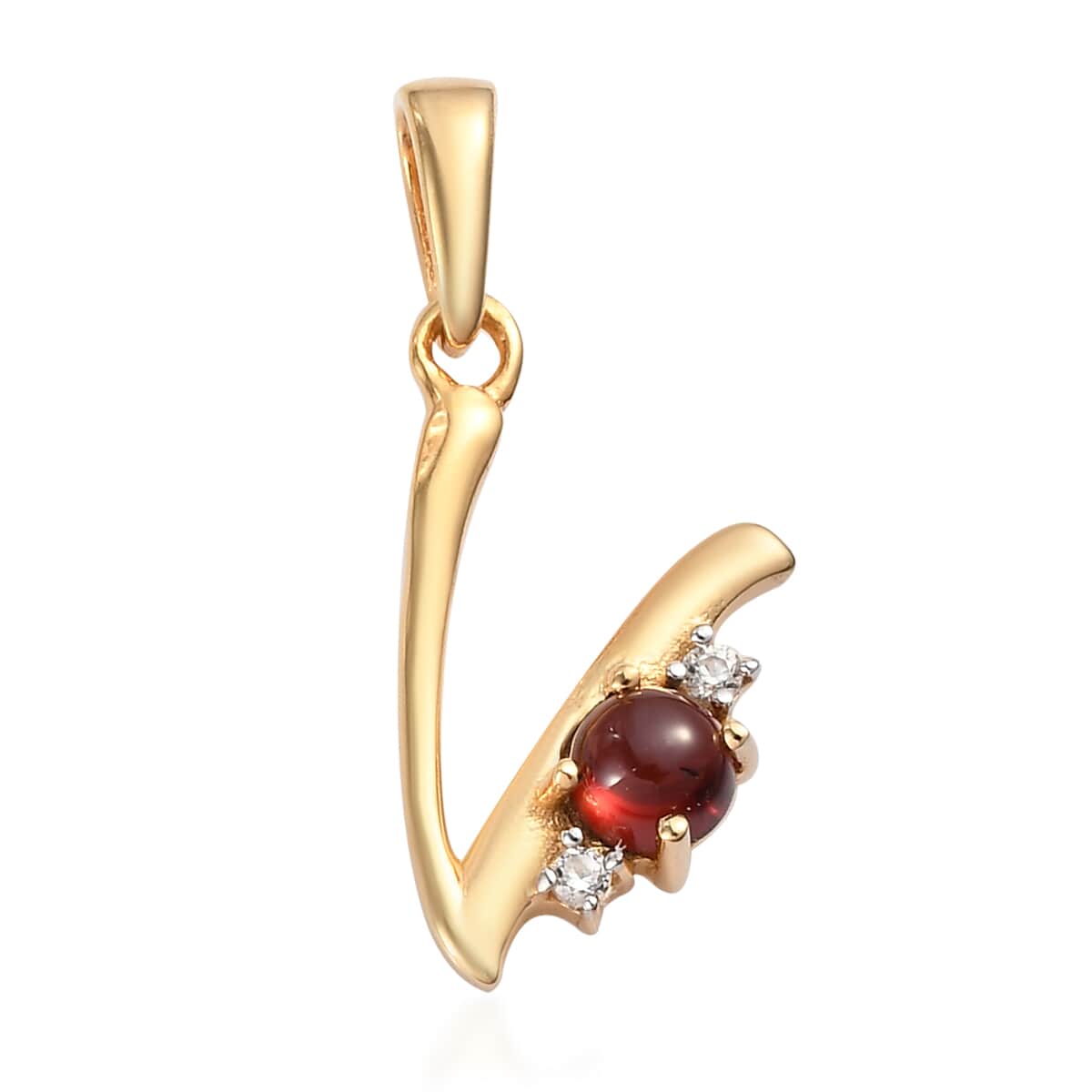 Mozambique Garnet and Natural White Zircon Initial V Pendant in Vermeil Yellow Gold Over Sterling Silver 0.50 ctw image number 0