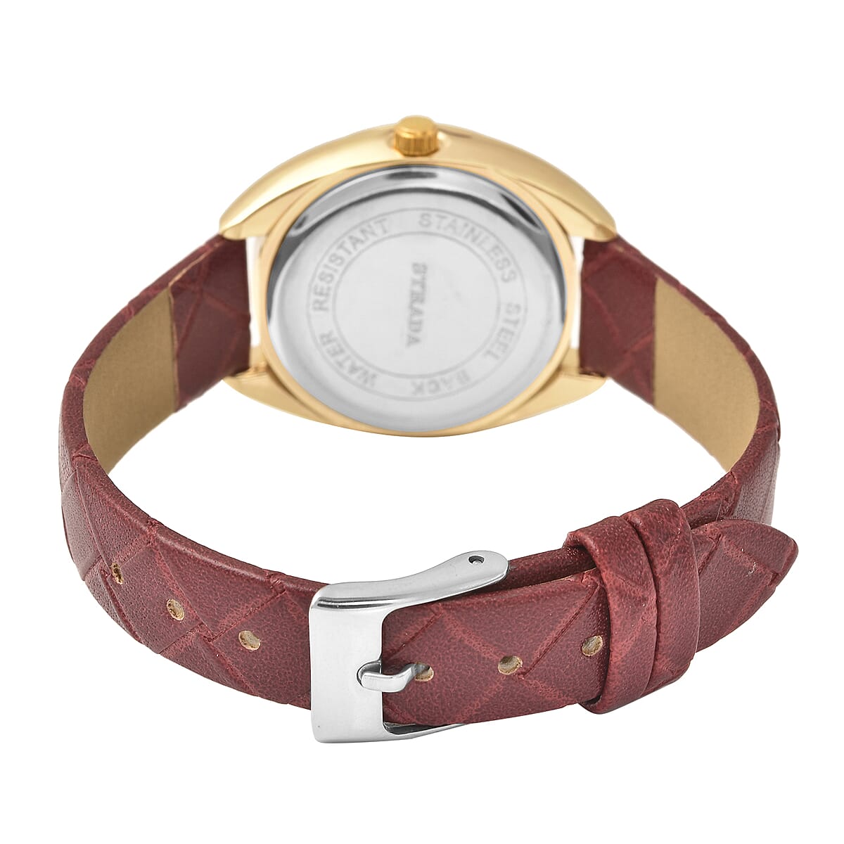 Strada Austrian Crystal Japanese Movement Watch with Dark Red Vegan Leather Strap image number 5