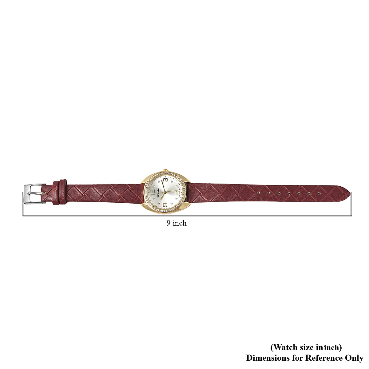 Strada Austrian Crystal Japanese Movement Watch with Dark Red Vegan Leather Strap image number 6