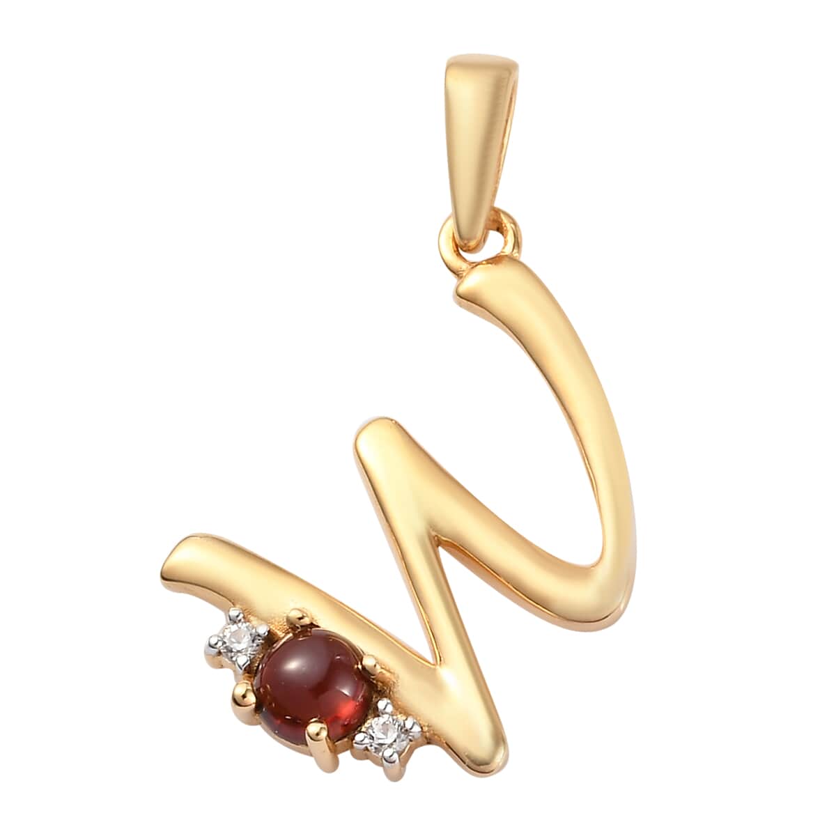 Mozambique Garnet and Natural White Zircon Initial W Pendant in Vermeil Yellow Gold Over Sterling Silver 0.50 ctw image number 0
