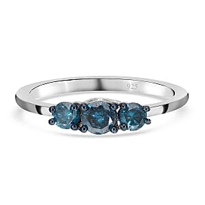 Blue Diamond 0.50 ctw Ring in Platinum Over Sterling Silver (Size 10)
