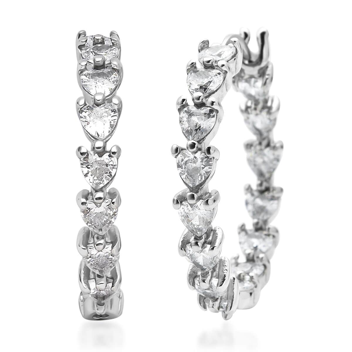 Simulated Diamond Inside Out Hoop Earrings in Stainless Steel 2.50 ctw image number 0