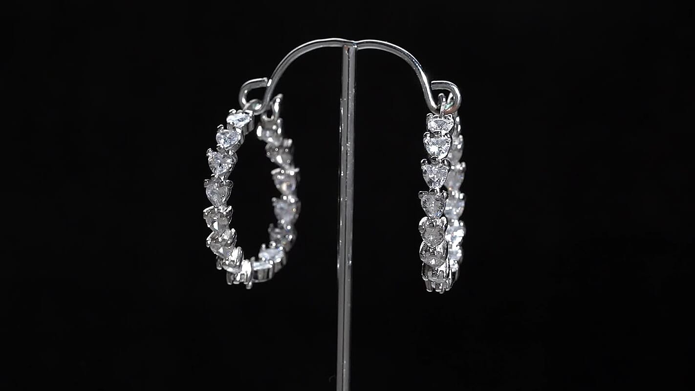 Simulated Diamond Inside Out Hoop Earrings in Stainless Steel 2.50 ctw