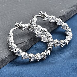 Simulated Diamond Inside Out Hoop Earrings in Stainless Steel 12.50 ctw , Tarnish-Free, Waterproof, Sweat Proof Jewelry