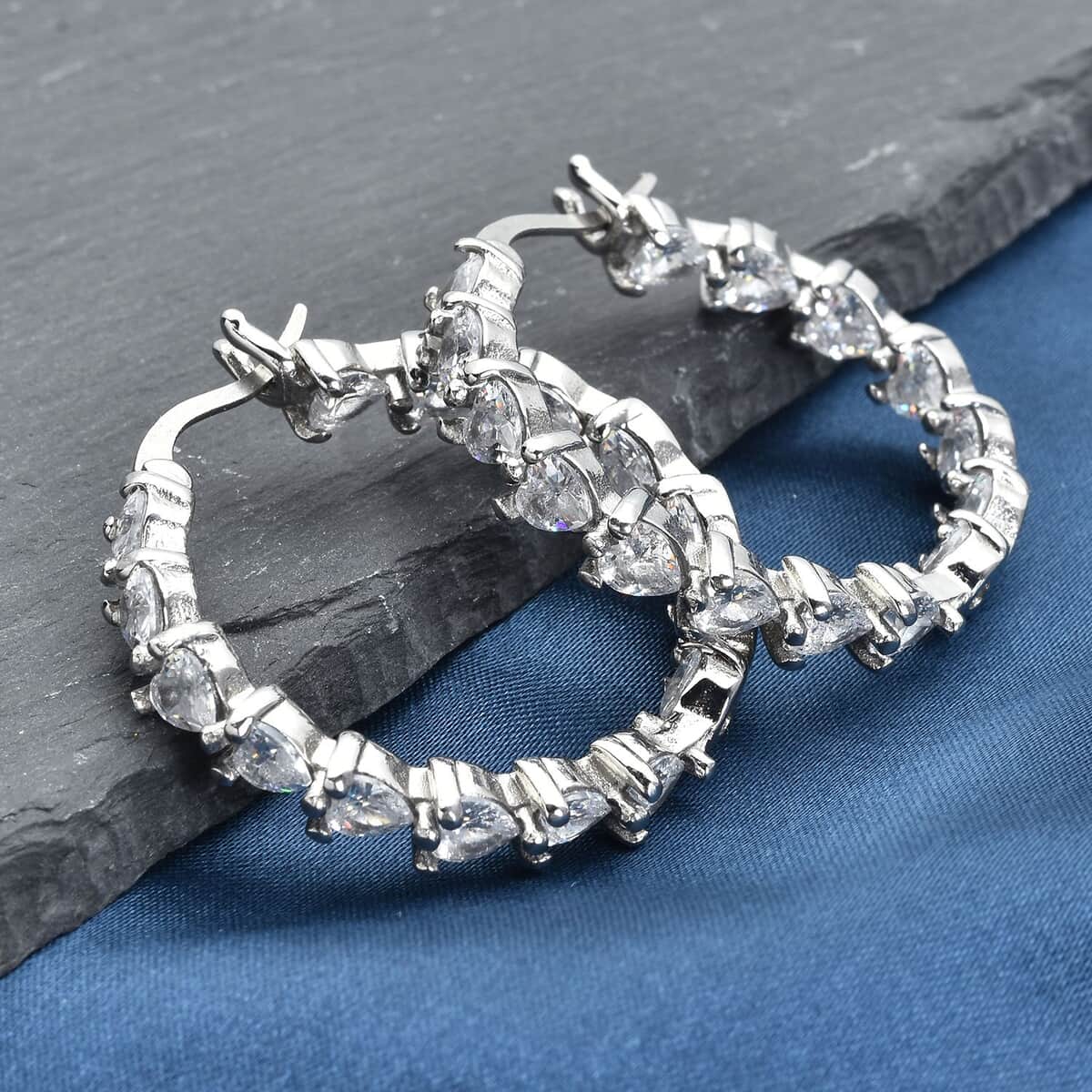 Simulated Diamond Inside Out Hoop Earrings in Stainless Steel 2.50 ctw image number 1