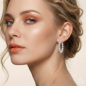 Simulated Diamond Inside Out Hoop Earrings in Stainless Steel 12.50 ctw , Tarnish-Free, Waterproof, Sweat Proof Jewelry