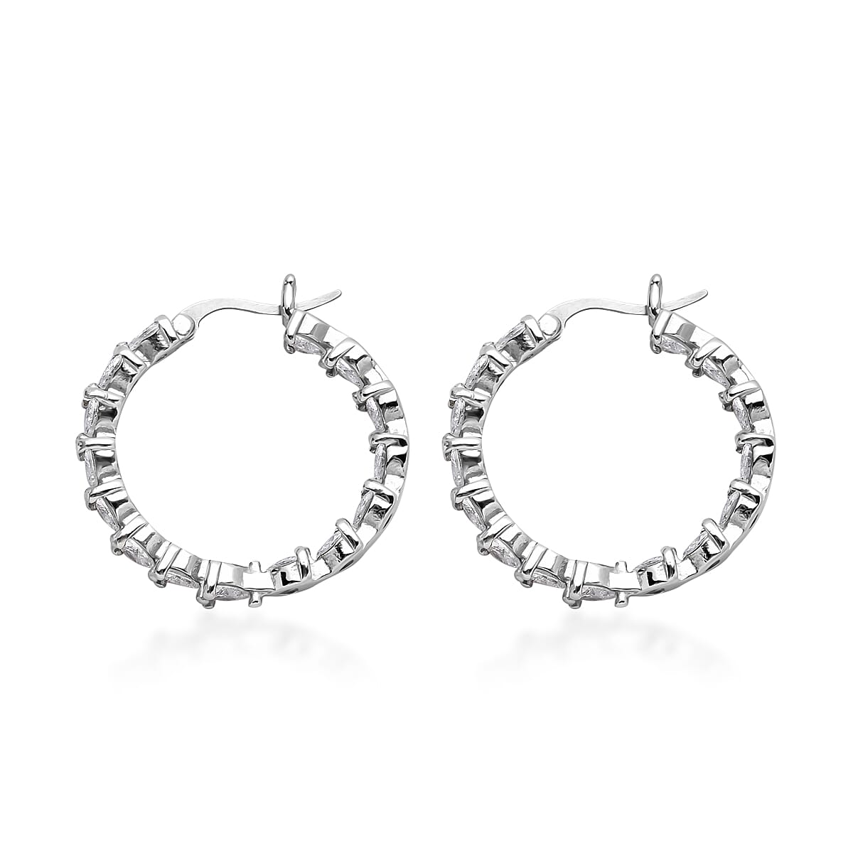 Simulated Diamond Inside Out Hoop Earrings in Stainless Steel 12.50 ctw , Tarnish-Free, Waterproof, Sweat Proof Jewelry
