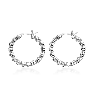 Simulated Diamond Inside Out Hoop Earrings in Stainless Steel 12.50 ctw , Tarnish-Free, Waterproof, Sweat Proof Jewelry