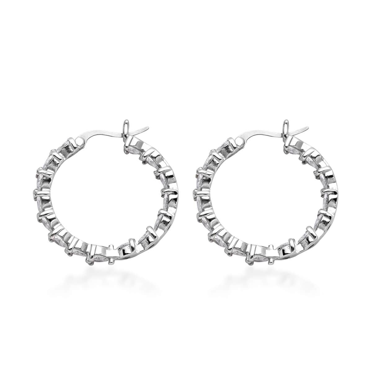 Simulated Diamond Inside Out Hoop Earrings in Stainless Steel 2.50 ctw image number 3