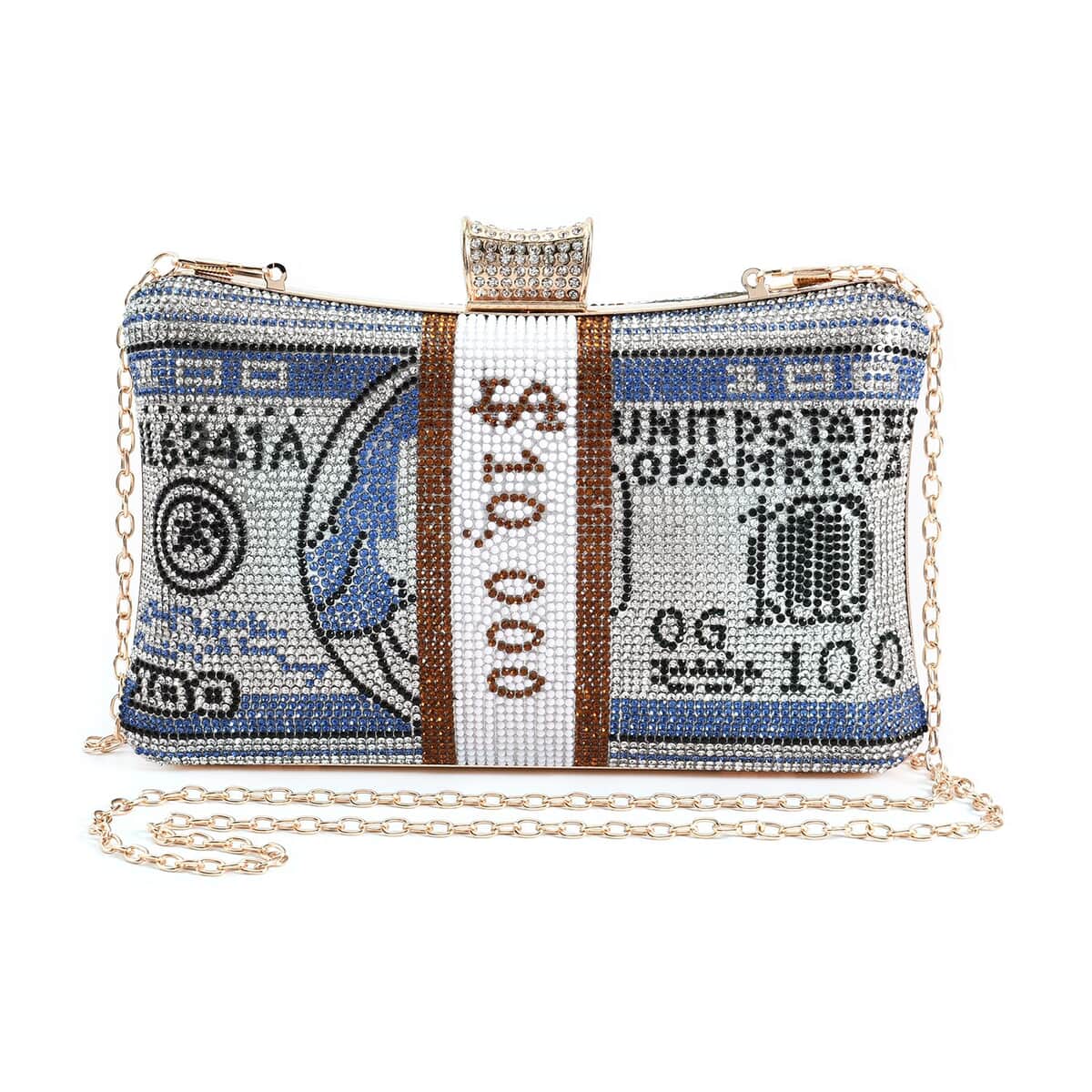 Blue & White Crystal Dollar Clutch Bag for Women with Detachable Chain Strap | Women Purse | Designer Bags | Ladies Purse | Handbags for Women image number 0